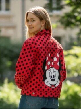 Disney Parks Minnie Mouse Red Polka Dot Denim Jean Jacket Size M